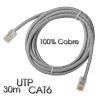 CABLE DE RED UTP CAT 6 30M GRIS CLARO 100% COBRE CROMAD