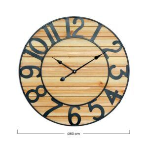 RELOJ PARED VINTAGE NEGRO/MADERA CLARA 60CM
