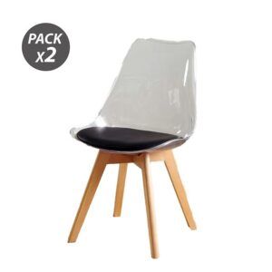 PACK 2 SILLAS DESIGN D1000 TRANSPARENTES + COJÍN NEGRO MUVIP