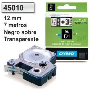 CINTA ROTULAR Dymo (D1) 12mm x7mt (NEGRO,Transparente)