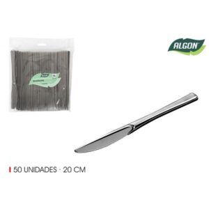 SET 50 CUCHILLOS 20CM PLASTICO REUTILIZABLE PLATA ALGON