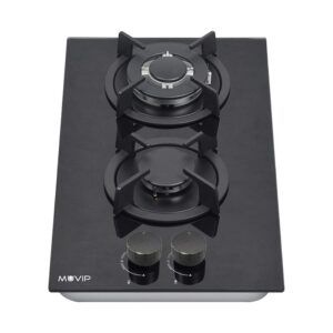 PLACA A GAS PARA ENCASTRAR 2 FUEGOS CRISTAL NEGRO MUVIP