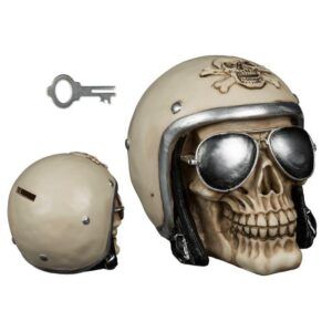 200€ HUCHA POLIRESINA CALAVERA CON CASCO Y GAFAS
