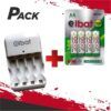 CARGADOR DE PILAS + 4 PILAS RECARGABLES AA ELBAT