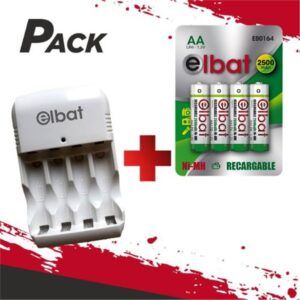 CARGADOR DE PILAS + 4 PILAS RECARGABLES AA ELBAT