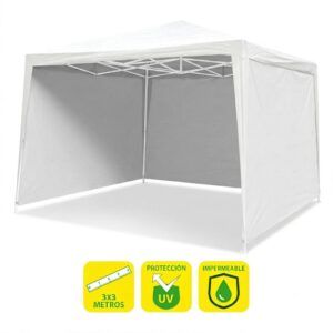 CARPA ACERO RAFIA 3X3 METROS BLANCA + 3 PAREDES PARA CARPA PLEGABLE