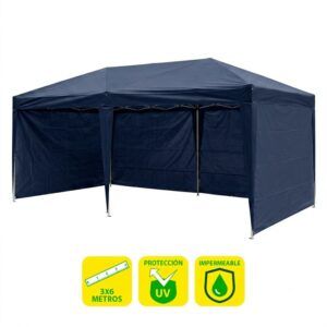 CARPA PLEGABLE ACERO 3X6 METROS AZUL OSCURO + 4 PAREDES PARA CARPA PLEGABLE