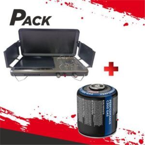 COCINA DE GAS PORTATIL PREMIUM PLANCHA + DOBLE QUEMADOR + CARTUCHO DE GAS