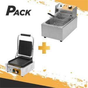 FREIDORA ELÉCTRICA 9 LITROS 2500W + SANDWICHERA INDUSTRIAL PLACA LISA 180W