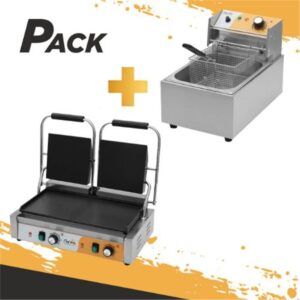 FREIDORA PROFESIONAL 9 LITROS 2500W + SANDWICHERA INDUSTRIAL DOBLE 3600W
