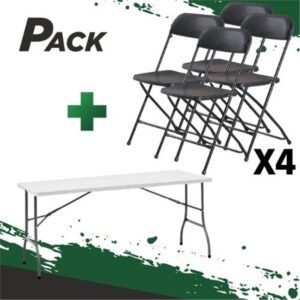 MESA DE RESINA PLEGABLE 152X70X74CM + 4 SILLAS RESINA PLEGABLE 80X50X45CM
