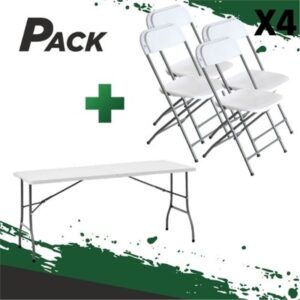MESA DE RESINA PLEGABLE 152X70X74CM + 4 SILLAS RESINA PLEGABLE 80X50X45CM
