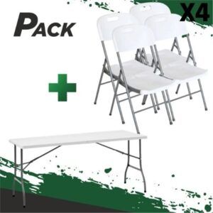 MESA DE RESINA PLEGABLE 152X70X74CM + 4 SILLAS RESINA PLEGABLE PRO 44X53X83