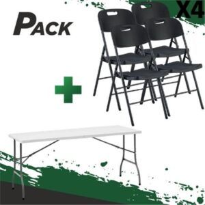 MESA DE RESINA PLEGABLE 152X70X74CM + 4 SILLAS RESINA PLEGABLE PRO 44X53X83