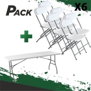 MESA DE RESINA PLEGABLE 180X70X74CM + 6 SILLAS RESINA PLEGABLE 80X50X45CM