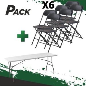 MESA DE RESINA PLEGABLE 180X70X74CM + 6 SILLAS RESINA PLEGABLE 80X50X45CM