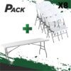 MESA DE RESINA PLEGABLE 180X70X74CM + 8 SILLAS RESINA PLEGABLE PRO 44X53X83