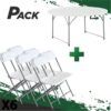 MESA DE RESINA REDONDA PLEGABLE 160X74 + 6 SILLAS RESINA PLEGABLE 80X50X45