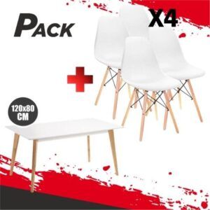 MESA DESIGN D900 120X80CM BLANCA + 4 SILLAS DESIGN D100 BLANCA MUVIP