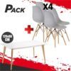 MESA DESIGN D900 120X80CM BLANCA + 4 SILLAS DESIGN D100 GRISES MUVIP