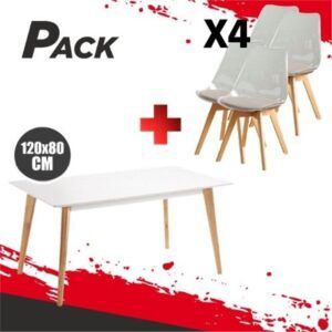 MESA DESIGN D900 120X80CM BLANCA + 4 SILLAS DESIGN D100 TRANSPARENTE