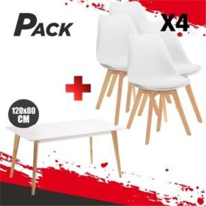 MESA DESIGN D900 120X80CM BLANCA + 4 SILLAS DESIGN D200 BLANCAS MUVIP