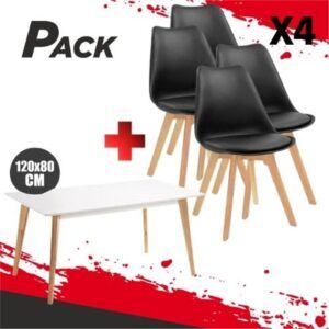 MESA DESIGN D900 120X80CM BLANCA + 4 SILLAS DESIGN D200 NEGRAS