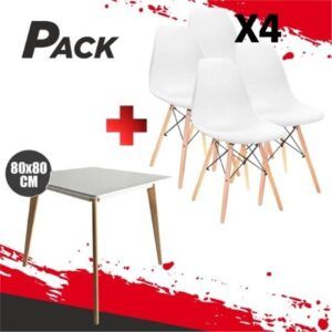 MESA DESIGN D900 80X80CM BLANCA + 4 SILLAS DESIGN D100 BLANCAS MUVIP