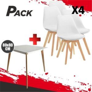 MESA DESIGN D900 80X80CM BLANCA + 4 SILLAS DESIGN D200 BLANCAS MUVIP