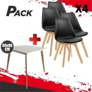 MESA DESIGN D900 80X80CM BLANCA + 4 SILLAS DESIGN D200 NEGRAS