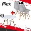 MESA REDONDA DESIGN D500 80CM BLANCA + 4 SILLAS DESIGN D100 GRISES MUVIP