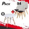 MESA REDONDA DESIGN D500 80CM BLANCA + 4 SILLAS DESIGN D1000 TRANS+NEGRO