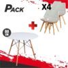 MESA REDONDA DESIGN D500 80CM BLANCA + 4 SILLAS DESIGN D1000 TRANSPARENTES