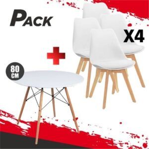 MESA REDONDA DESIGN D500 80CM BLANCA + 4 SILLAS DESIGN D200 BLANCAS MUVIP
