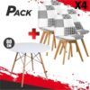 MESA REDONDA DESIGN D500 80CM BLANCA + 4 SILLAS DESIGN D400 TELA PATCHWORK