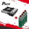 PACK COCINA GAS PORTATIL DOBLE MUVIP + 4 CARTUCHOS GAS 227GR. MADER
