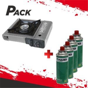 PACK COCINA GAS PORTATIL MUVIP + 4 CARTUCHOS GAS 227GR. MADER
