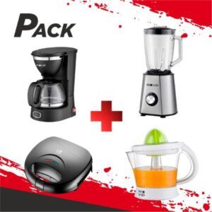PACK DESAYUNO SANDWICHERA + CAFETERA + EXPRIMIDOR + BATIDORA MUVIP