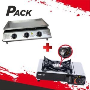 PLANCHA DE ASAR 3 FUEGOS INOXIDABLE + COCINA DE GAS PORTATIL MUVIP