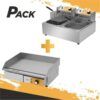 PLANCHA PROFESIONAL SUPERFICIE LISA 3000W + FREIDORA PROFESIONAL DOBLE 9+9L