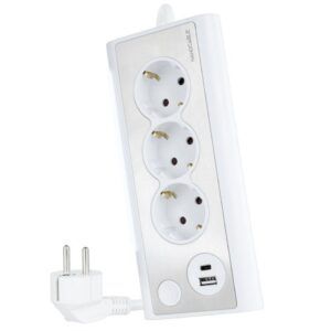 REGLETA 3 TOMAS + 2 USB CON CABLE 1.5METROS BLANCO NANOCABLE