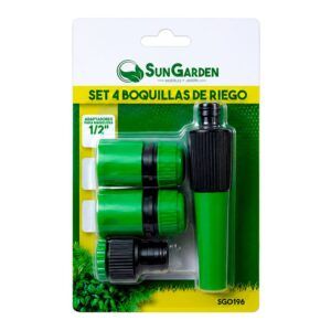 SET 4PCS BOQUILLA DE RIEGO + ADAPTADORES PARA MANGUERA 1/2" SUNGARDEN