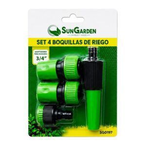 SET 4PCS BOQUILLA DE RIEGO + ADAPTADORES PARA MANGUERA 3/4" SUNGARDEN
