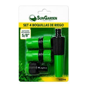 SET 4PCS BOQUILLA DE RIEGO + ADAPTADORES PARA MANGUERA 5/8" SUNGARDEN