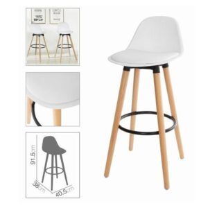 TABURETE ALTO CON RESPALDO Y ACOLCHADO BLANCO