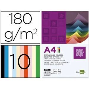 CARTULINA A-4 185gr. (100-Hojas) 10-Colores Surtidos Liderp