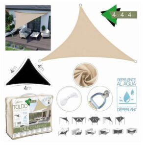 TOLDO TRIANGULAR 4X4X4 METROS BEIGE CON BOSLA
