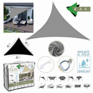 TOLDO TRIANGULAR 4X4X4 METROS GRIS CON BOSLA