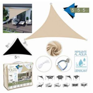 TOLDO TRIANGULAR 5X5X5 METROS BEIGE CON BOSLA