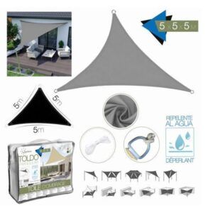 TOLDO TRIANGULAR 5X5X5 METROS GRIS CON BOSLA